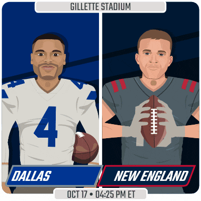 an advertisement for a football game between dallas and new england on oct 17