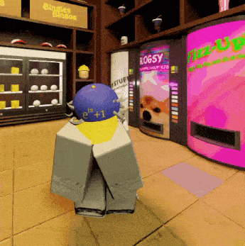 a video game character wearing a blue hat with the number +1