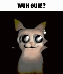 a cartoon cat with big eyes and a mustache is standing in a dark room .