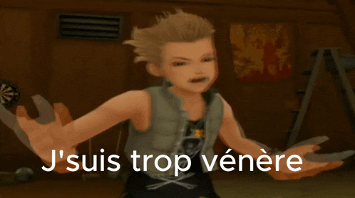 a cartoon character says j suis trop venere in french
