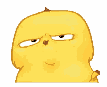 a yellow cartoon chicken with a red nose is making a funny face .