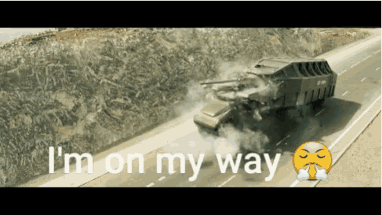 a picture of a car crash with the words i 'm on my way in the corner