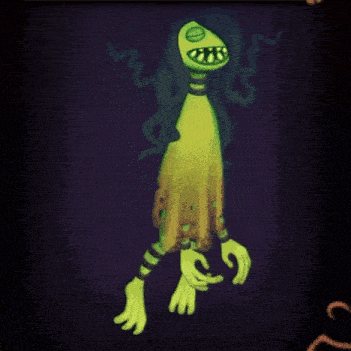 a cartoon drawing of a monster with long hair