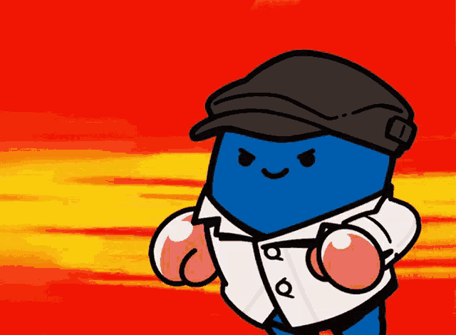a cartoon character with boxing gloves and a hat