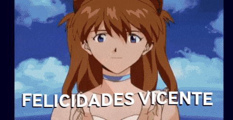 a cartoon of a girl with the words " felicidades vicente " written below her