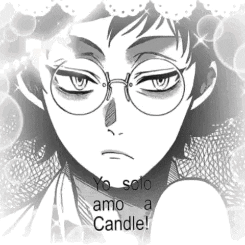 a black and white drawing of a boy with glasses and the words yo solo amo a candle .