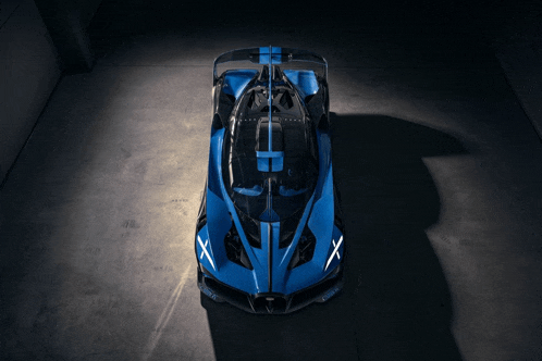 a blue sports car with the word bugatti on the side