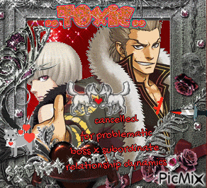 a picture of a man and a woman with the words cancelled for problems boss subordinate relationship dynamics