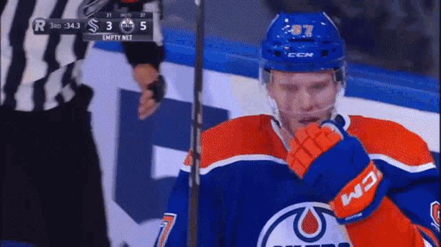a hockey player with a ccm jersey on
