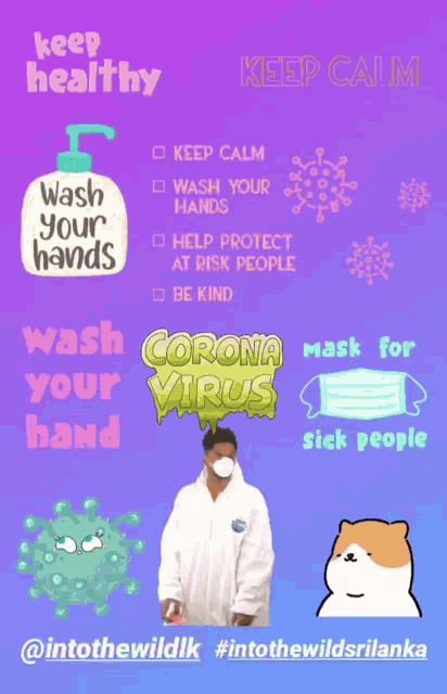 a poster encouraging people to wash their hands and wear masks