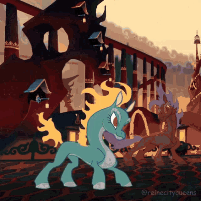 a cartoon drawing of a unicorn with the name reinecityqueens on the bottom
