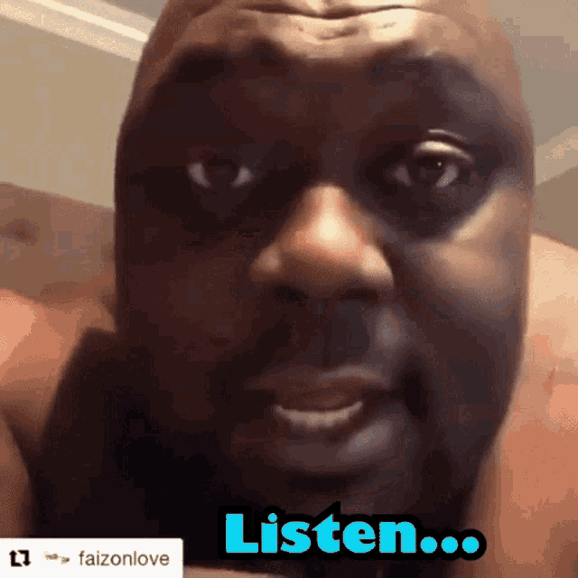 a man 's face is shown with the words listen written above it