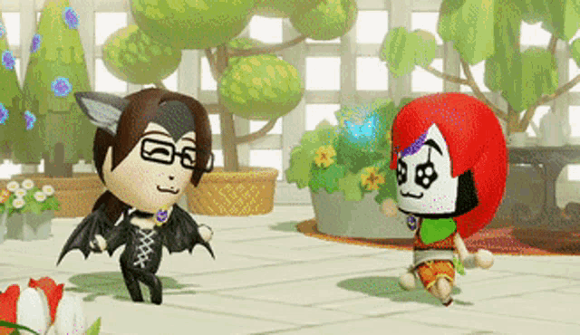 a cartoon character with glasses and bat ears is standing next to another character