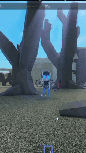 a cartoon character in a video game is standing next to a bicycle