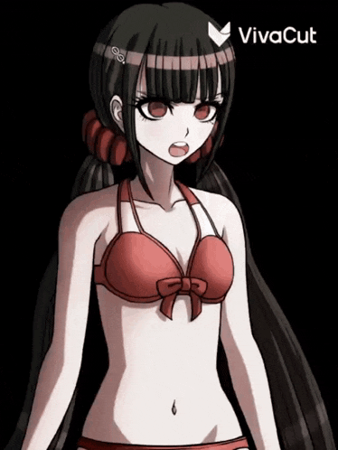 a girl in a red bikini with the word vivacut on the bottom right
