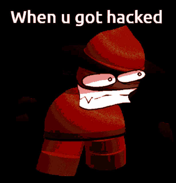 a cartoon character with the words when u got hacked