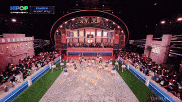 a stage with a sign that says npop preview