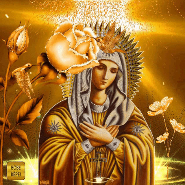 a painting of a woman with a rose on her head and the words bobe repei below her