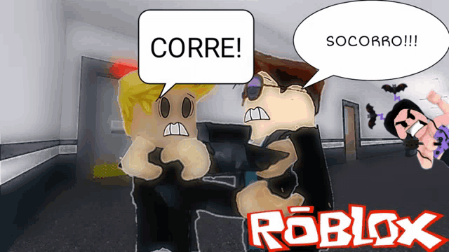 a roblox advertisement with two cartoon characters talking