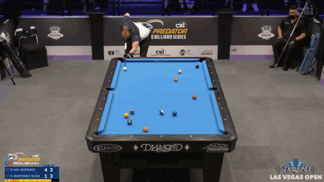 a man is playing pool in a diamond pool table