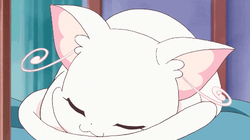 a cartoon of a white cat with blue eyes