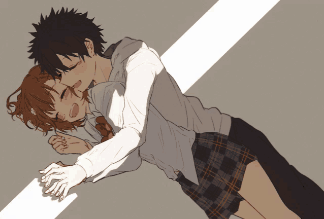 a boy and a girl are hugging each other in a drawing