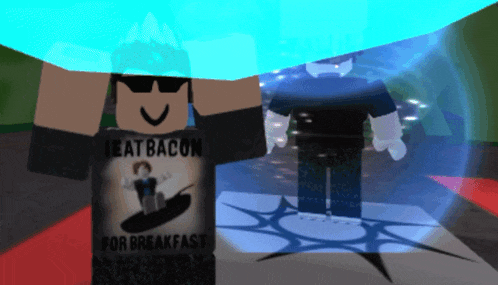 a person wearing a shirt that says eat bacon for breakfast