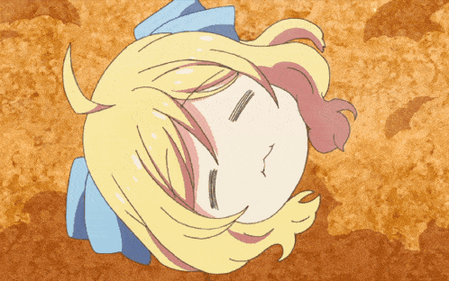 a cartoon of a girl with blonde hair laying on her back