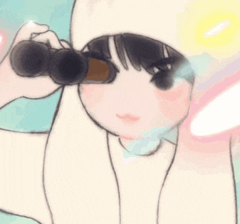 a drawing of a person wearing a white hood looking through binoculars