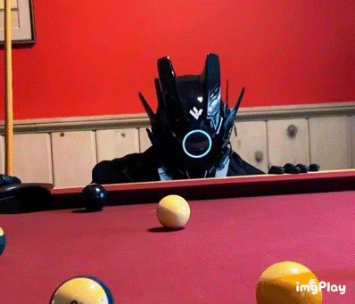 a pool table with a robot on it and the words imgplay below it