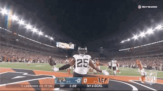 a football player with the number 25 on his jersey is running on the field