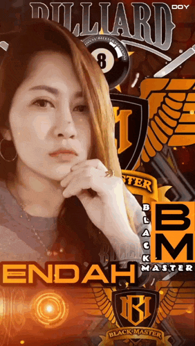 a woman stands in front of a sign that says bm black master