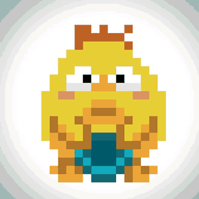 a pixel art drawing of a chicken with a red crown