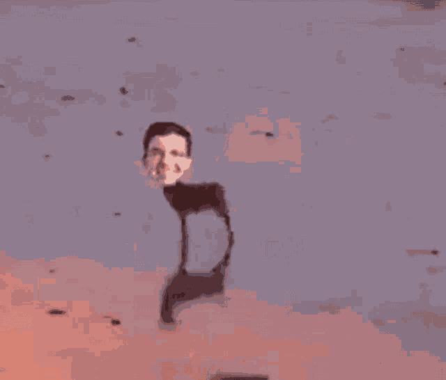 a man 's head is floating in the air next to a dog .