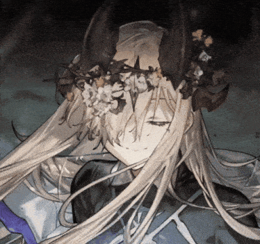 a drawing of a girl with long blonde hair and a flower crown on her head