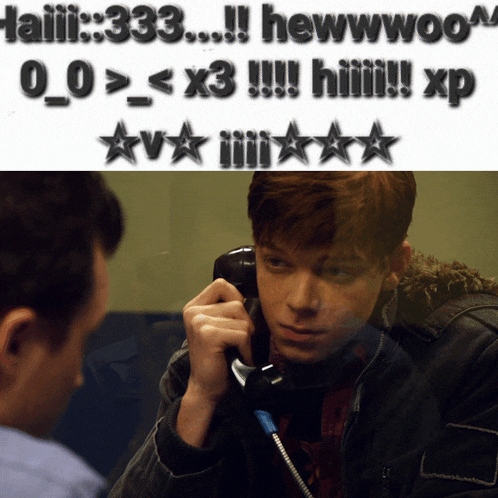 a man talking on a phone next to a sign that says hail