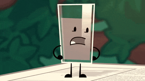 a cartoon character of a glass with arms and legs is standing on a piece of paper