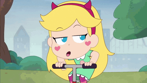 star butterfly from star vs the forces of evil is riding a scooter in the park
