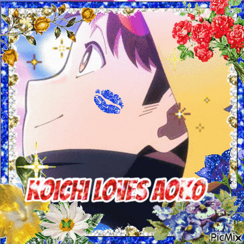 koichi loves aoko is written in red on a picture