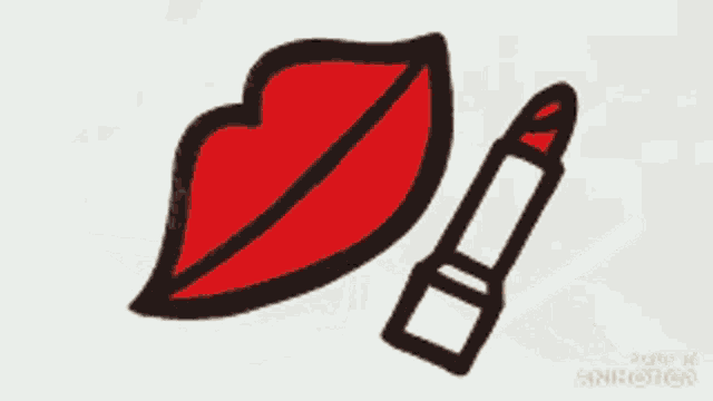 a person is drawing a red lip and a lipstick with a white marker