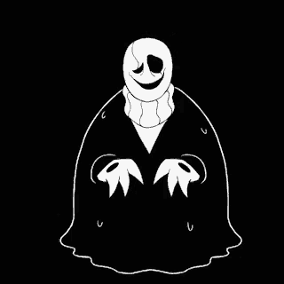 a black and white drawing of a skeleton with a smile on his face .