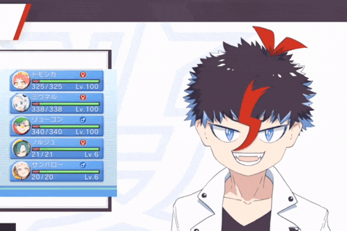 a screenshot of a video game shows a character with a red arrow in his hair