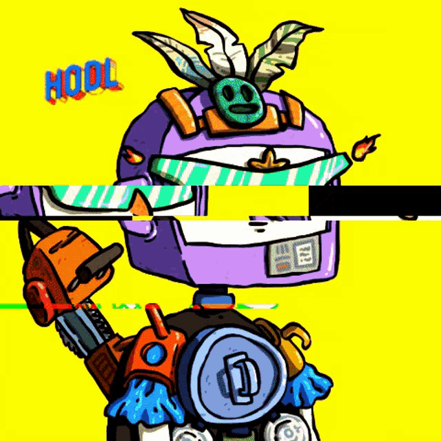 a cartoon character with a chainsaw and the word " hodl " on the bottom right