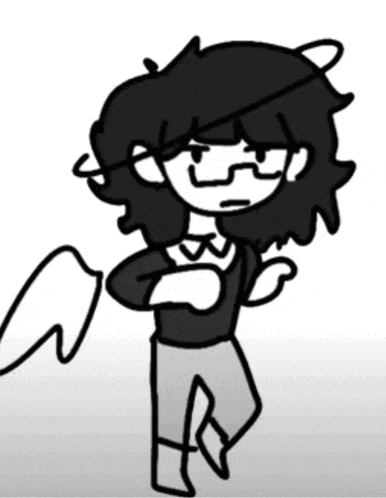 a black and white drawing of a person wearing glasses