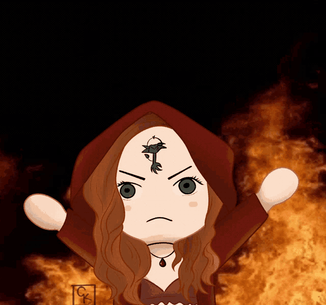 a cartoon of a woman with a dragon on her forehead