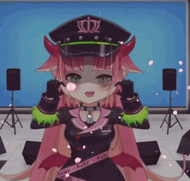 a girl with a crown on her hat is wearing a ruler belt