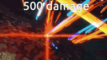 500 damage is written on a colorful background with a cross in the middle