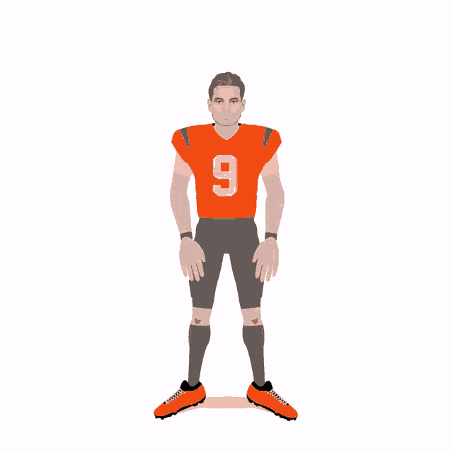 a football player wearing an orange jersey with the number 9