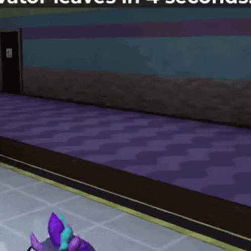 a video game scene with a purple floor and a purple wall