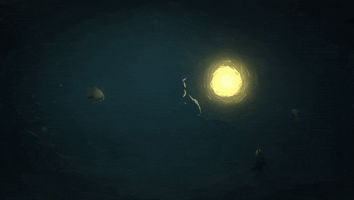 a drawing of a person standing next to a monster with glowing eyes